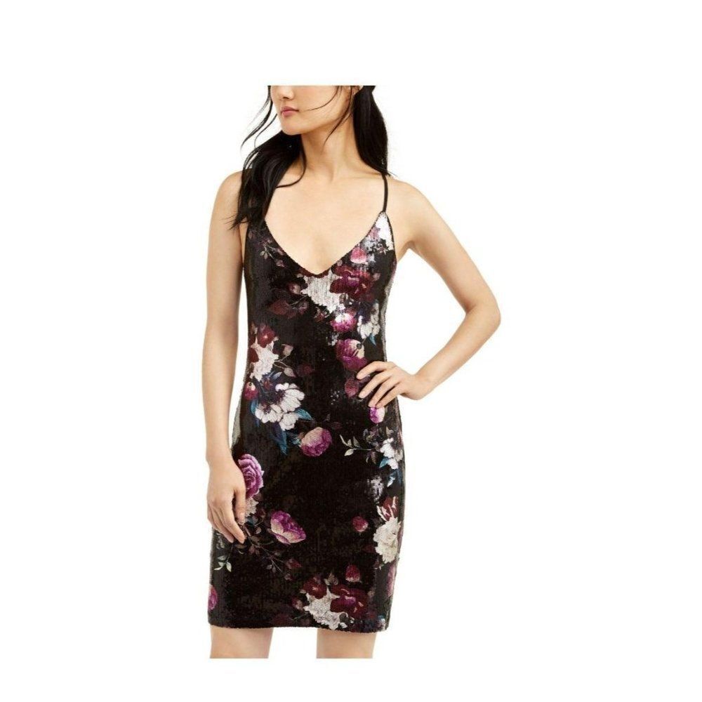BCX Sequined Spaghetti Strap Sheath Party Dress